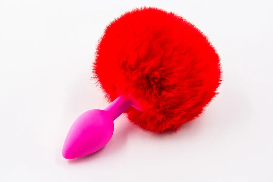 Хвост зая красный S розовый силикон