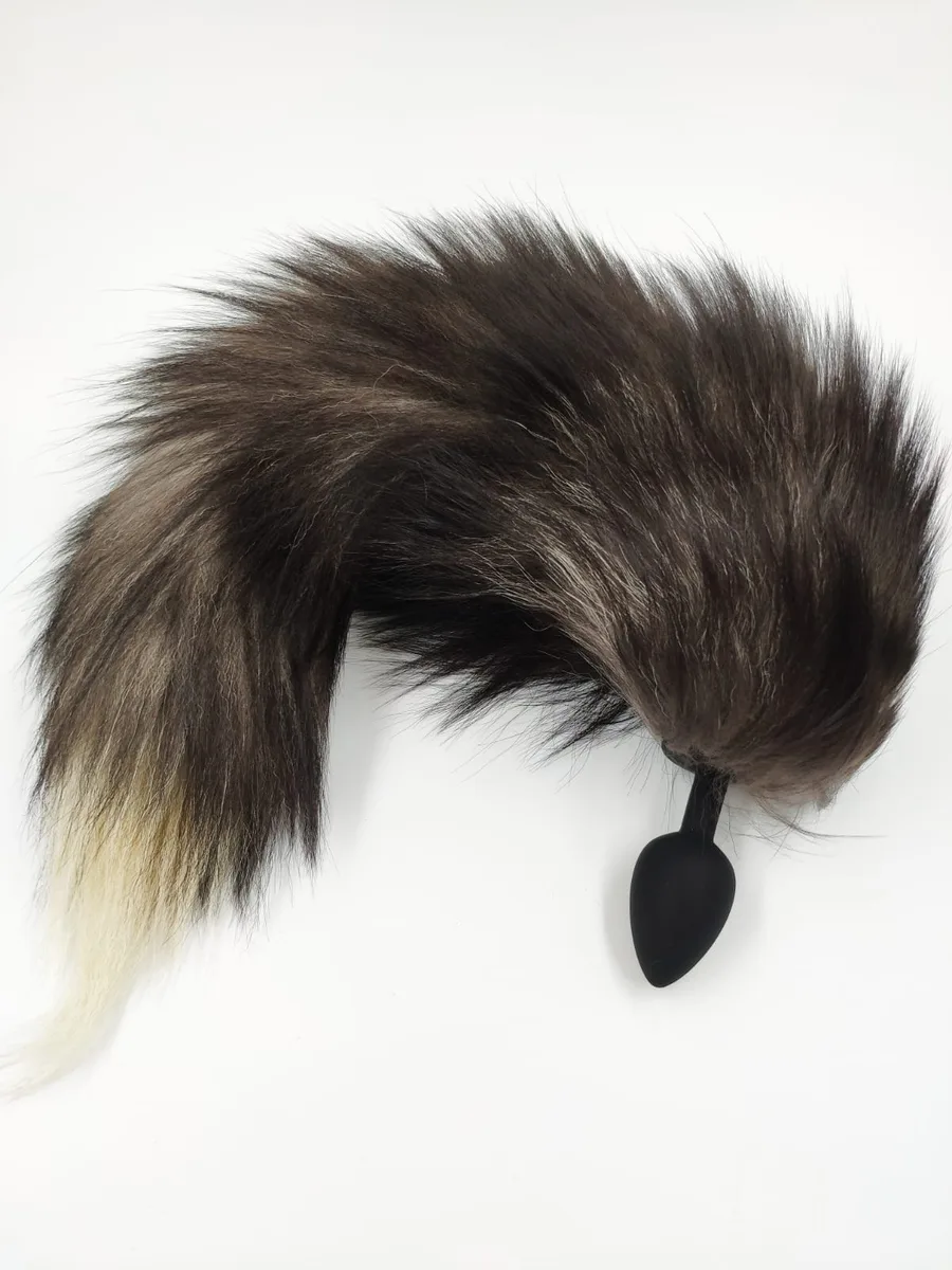 Хвост длинный серый S ,силикон черный