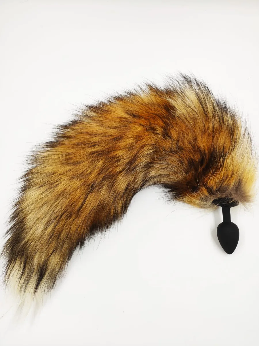 Хвост длинный коричневый S ,силикон черный