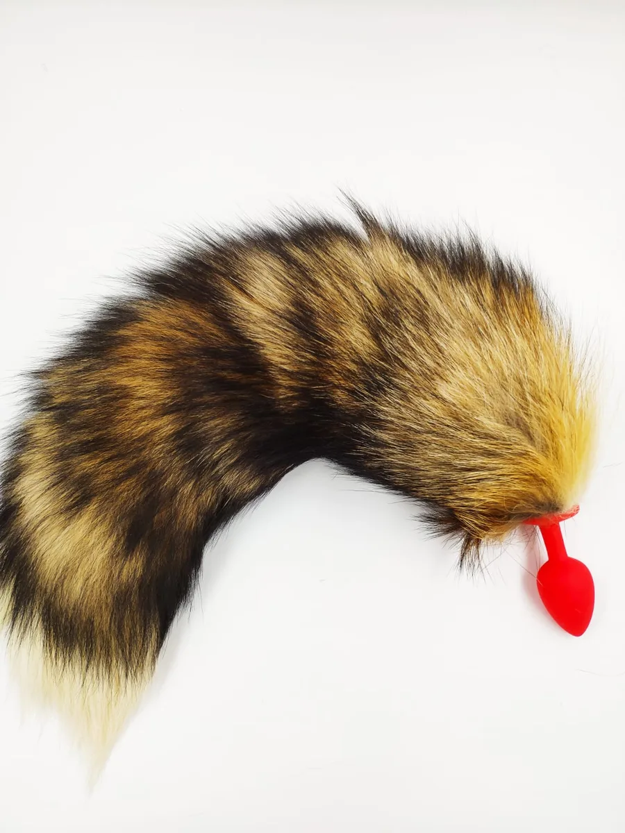 Хвост длинный коричневый S ,силикон красный