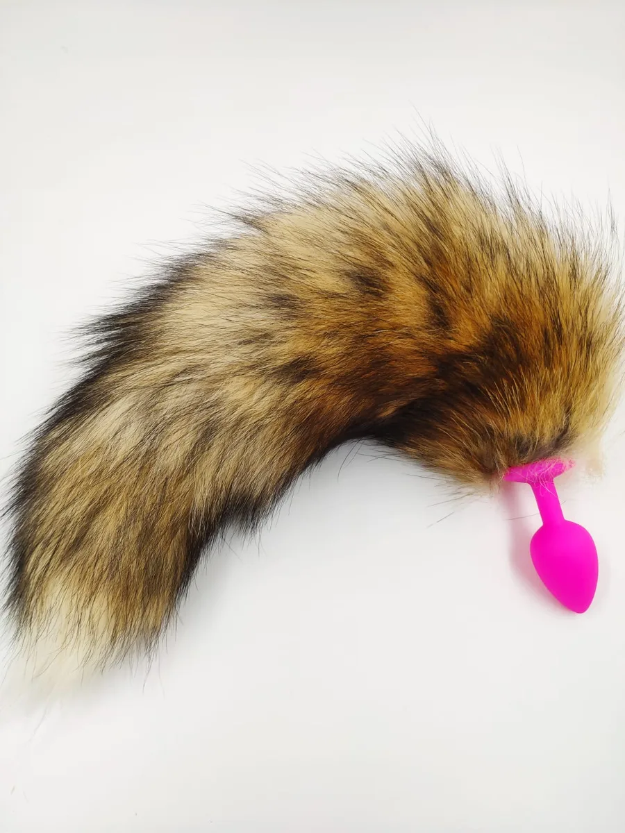 Хвост длинный коричневый S ,силикон розовый