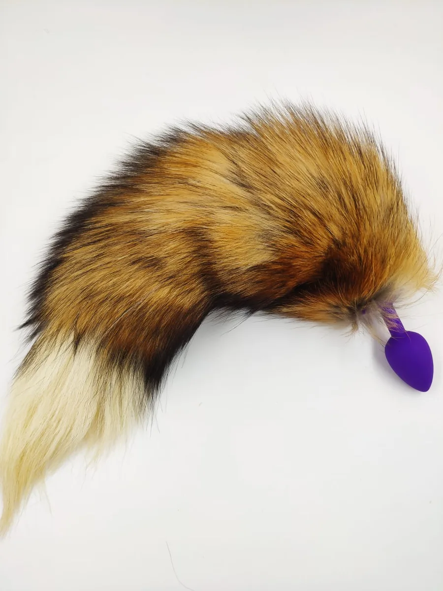Хвост длинный коричневый S ,силикон фиолетовый