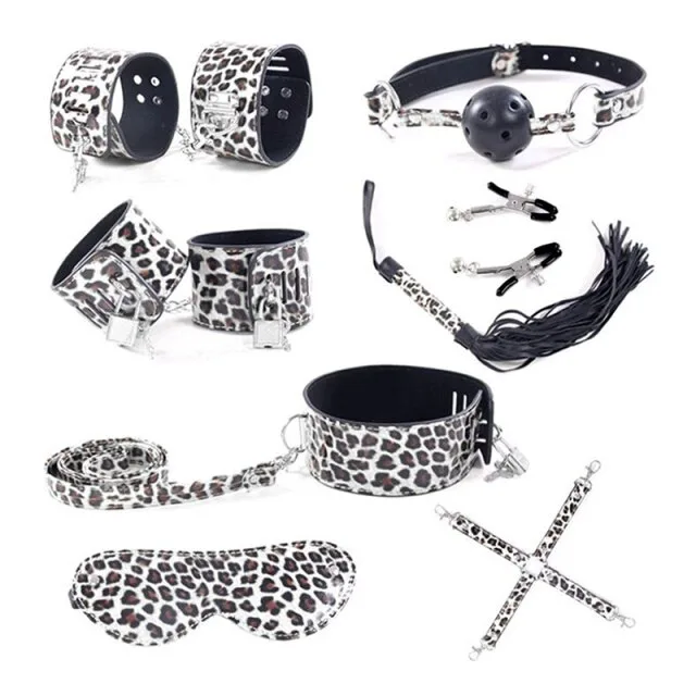 BDSM-набір Leopard Print Bondage Set (сріблястий) TC-8003