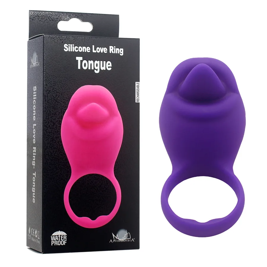 Ерекційне кільце з вібрацією Aphrodisia Tongue 185211 фіолетове