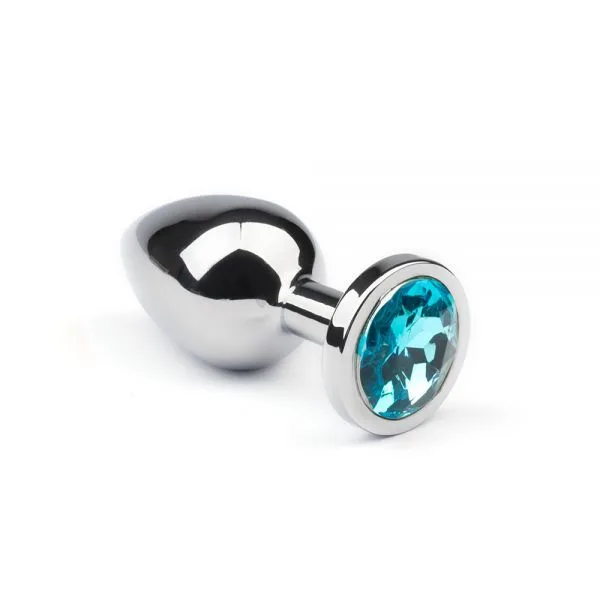 Анальна пробка М з блакитним каменем срібло