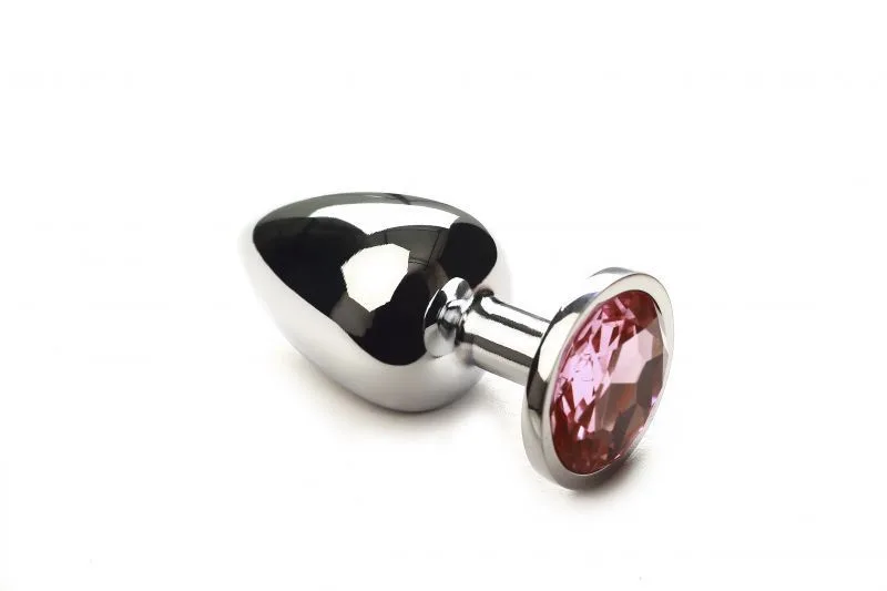 Анальна пробка з каменем срібло М блід троянд